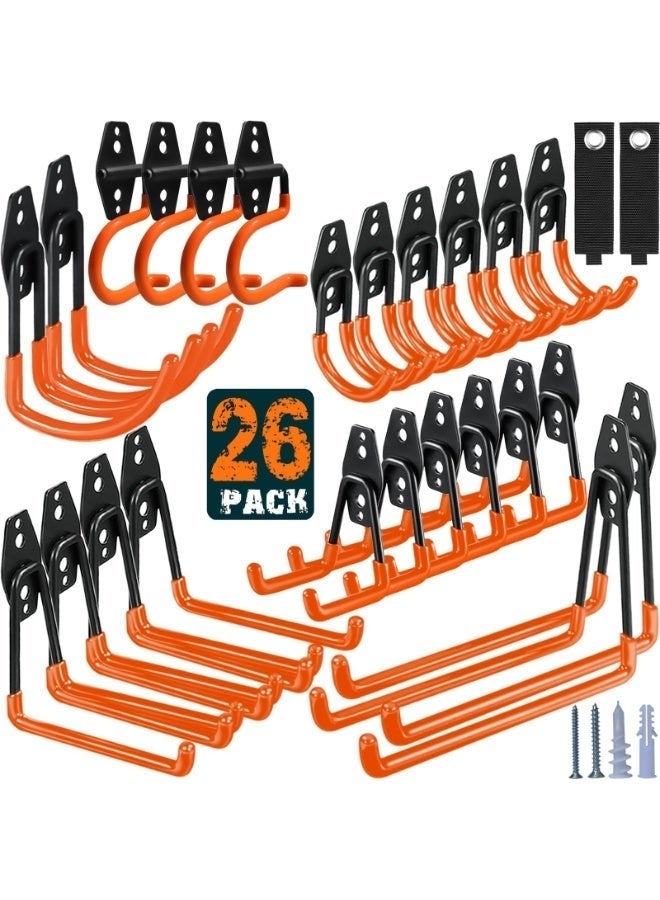 WALALLA 26-Pack Heavy Duty Garage Hooks with Anti-Slip Coating, Steel Wall Mount Storage Organizer for Power Tools, Ladders, Bikes, Hoses & Garden Equipment - Image 2